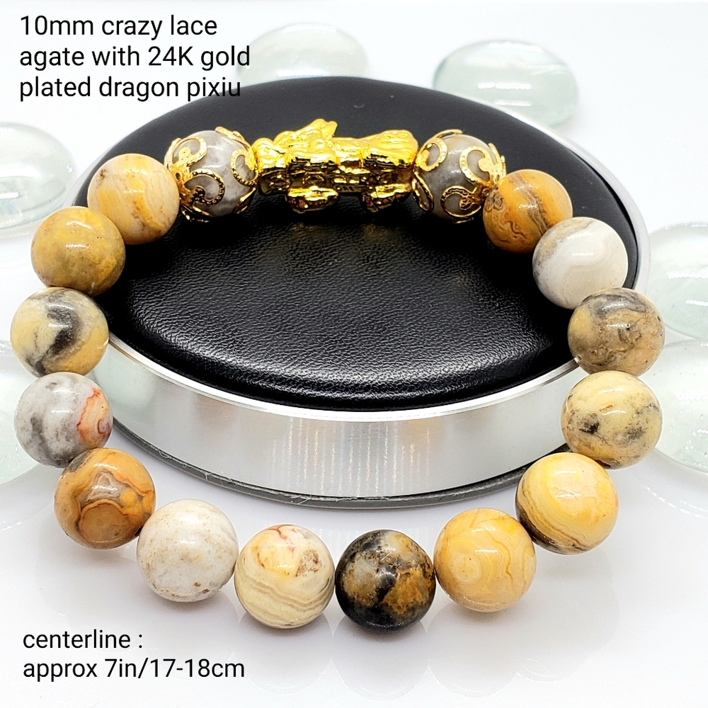 Handcrafted Crazy Lace Agate PIYAO stretch bracelet